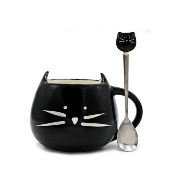 Black and white ceramic coffee or tea with matching spoon - Picture 5 of 5